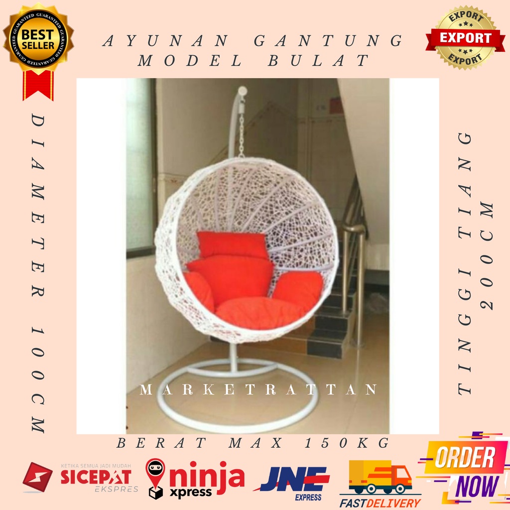 Kursi Ayunan Rotan Sintetis Gantung Bulat Anak anak Dewasa Santai Malas Halaman Teras Rumah Murah