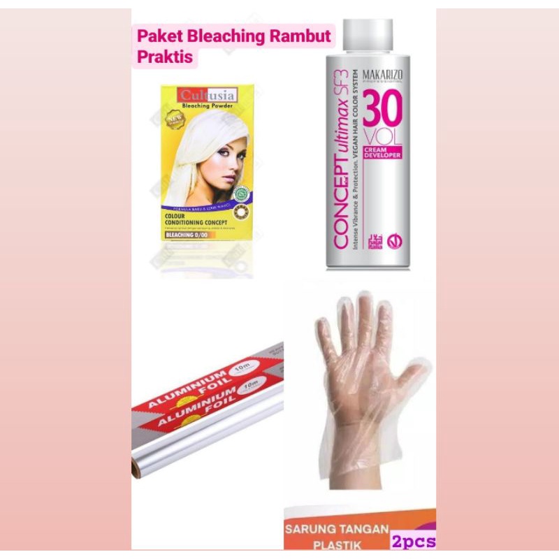PROMO Paket Bleaching Rambut Praktis Cultusia Bleaching Powder Cream Developer Makararizo Alumunium 