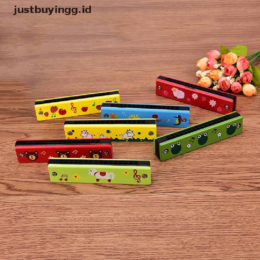 Justbuyingg.Id Harmonika Tremolo 16 Lubang Cover Kayu Multi Warna Untuk Mainan Edukasi Anak