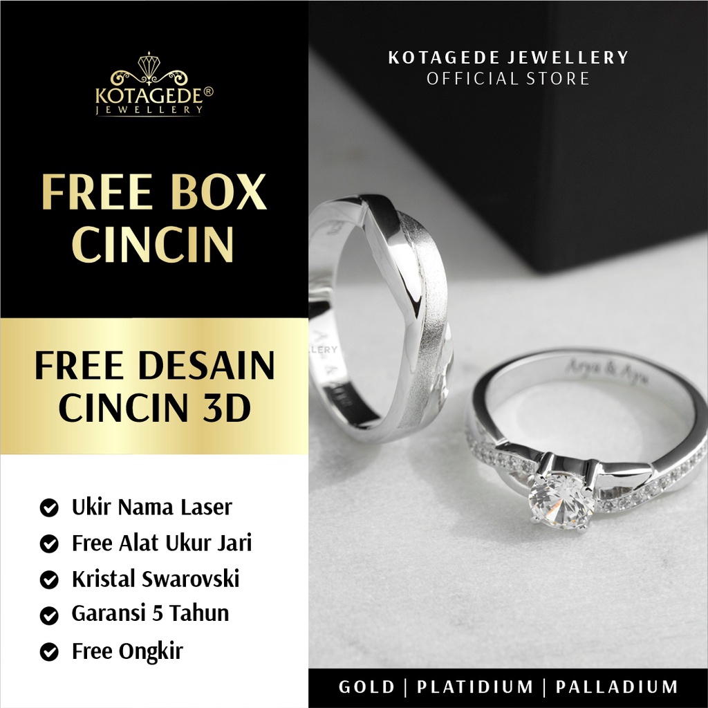 Jual Cincin Tunangan Couple Palladium Emas Putih 9k Asli Kotagede