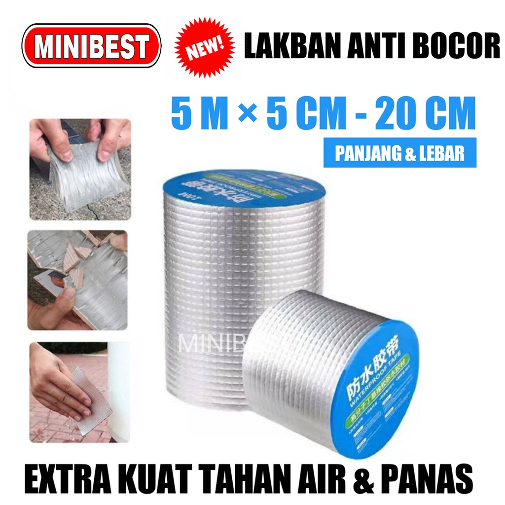 [MB] Lakban Anti Bocor Lem Anti Air Aluminium Foil Butyl Super Waterproof Tape Tambal Silver anti bocor / Aluminium Foil Tape Waterproof