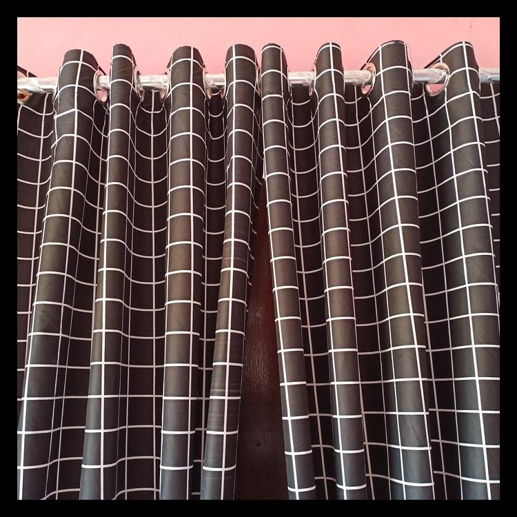 GORDEN JENDELA/PINTU/GORDYN KATUN SPREI KOTAK BULAN BINTANG/HORDENG - KOTAK PUTIH, TINGGI 100CM