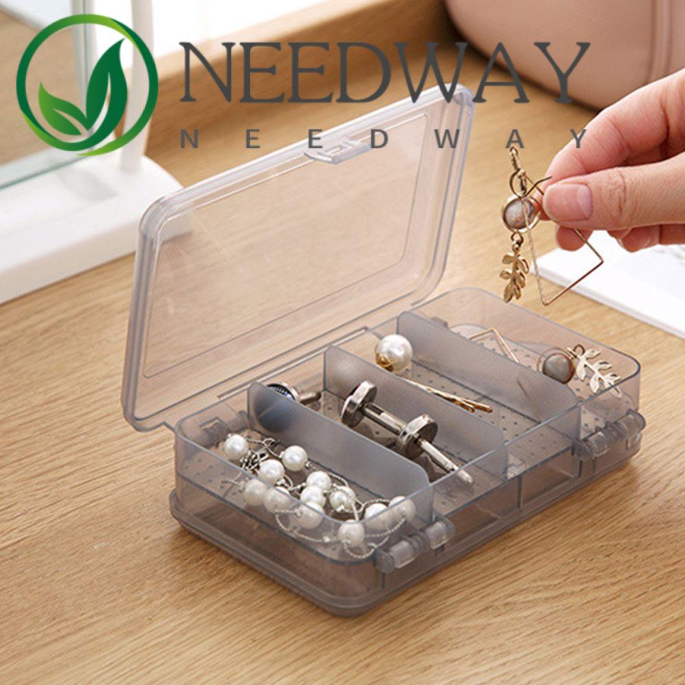 Needway  Simple Rings Container Sweet Earring Storage Case Transparent Jewelry Box Women Portable Mini Minority Solid Color 10 Grid Double layer/Multicolor