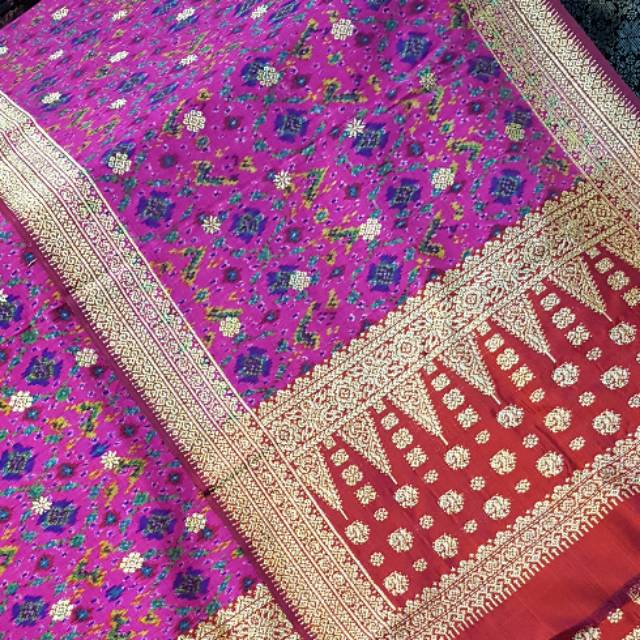 Songket palembang asli sutra limar ori magenta melati tabur kristal gold intan berlian asli grade A