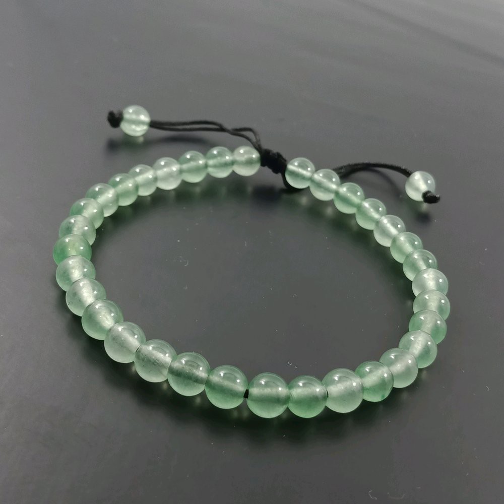 Gelang Tangan Batu Green Melon Chalcedony Dim 6mm Model Tali Serut Shambala