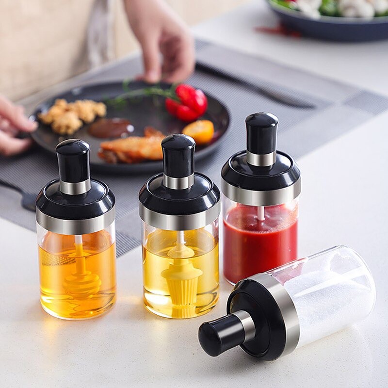 BMBU - Tempat Bumbu Kaca Gelas Dapur Kedap Udara Wadah Botol Sendok