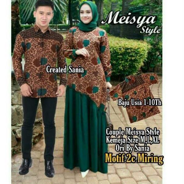 Tren Kekinian.. Gamis batik couple keluarga kombinasi polos motif pedati ijo