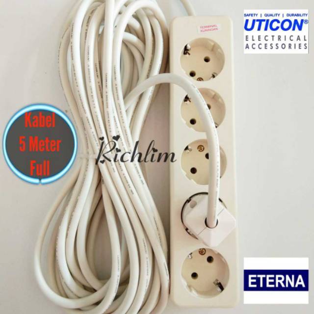 STOP KONTAK UTICON 5 LUBANG + 5 METER  KABEL ETERNA + STEKER ARDE UTICON/COLOKAN LISTRIK