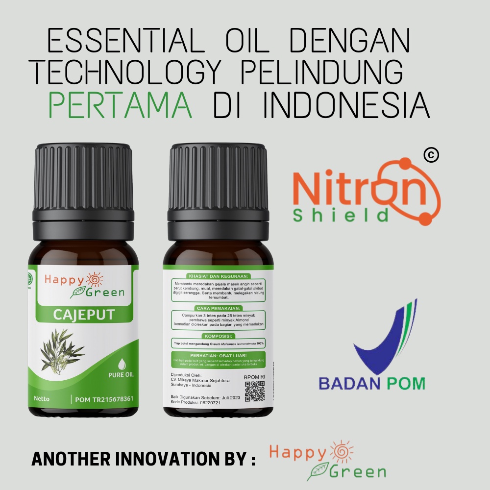 BPOM Happy Green Cajeput Essential Oil - Minyak Kayu Putih Cajuput 100% Murni Garansi Uang Kembali