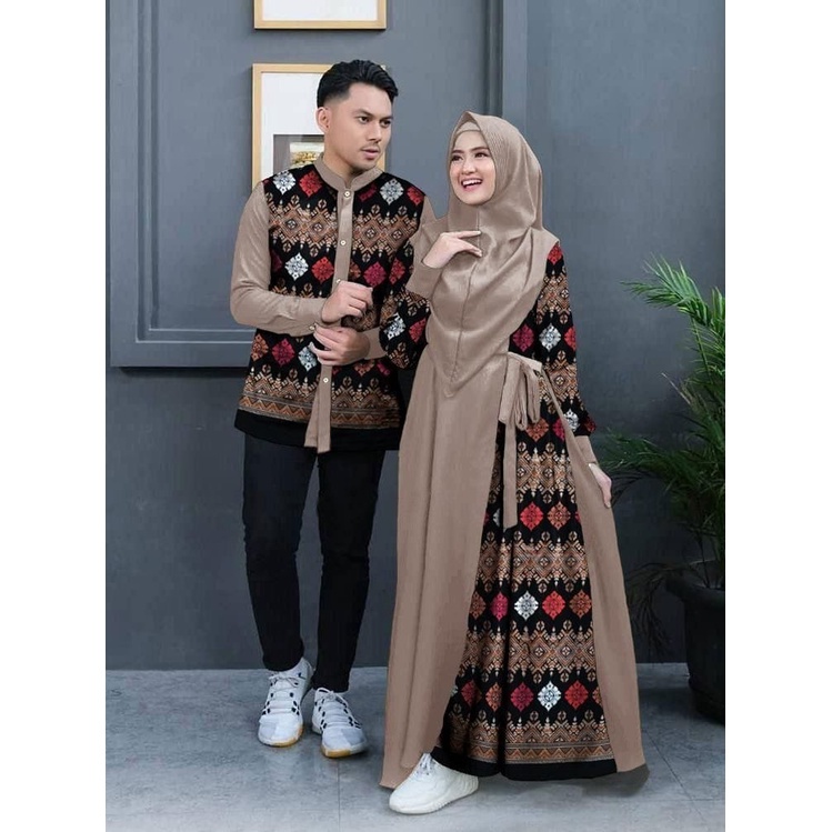 Gamis batik couple arira / gamis couple modern ( free jilbab ) / dress gamis couple baju couple pasa