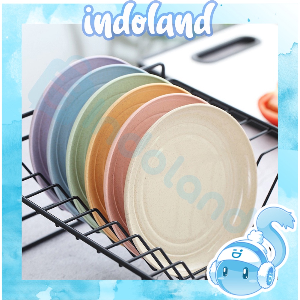 ☀ INDOLAND ☀  Dinner Plate Piring Bulat Piring Makan Piring Bulat Wheat Straw Warna Warni R655