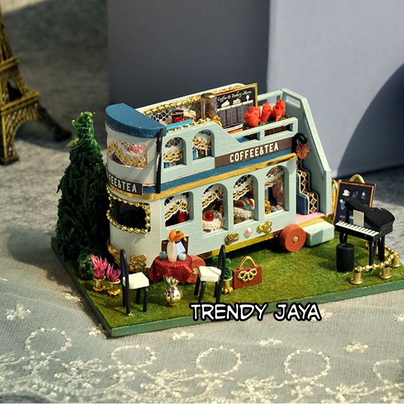 DIY Miniatur COFFEE BUS &amp; TEA BUS puzzle Craf (TC8-3 LED)