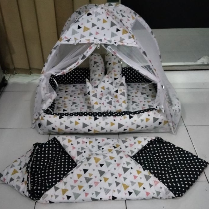 Kasur Kelambu Bayi Baru Set Bantal Guling PREMIUM / Kasur Lipat Kelambu Bayi / Kasur Kelambu