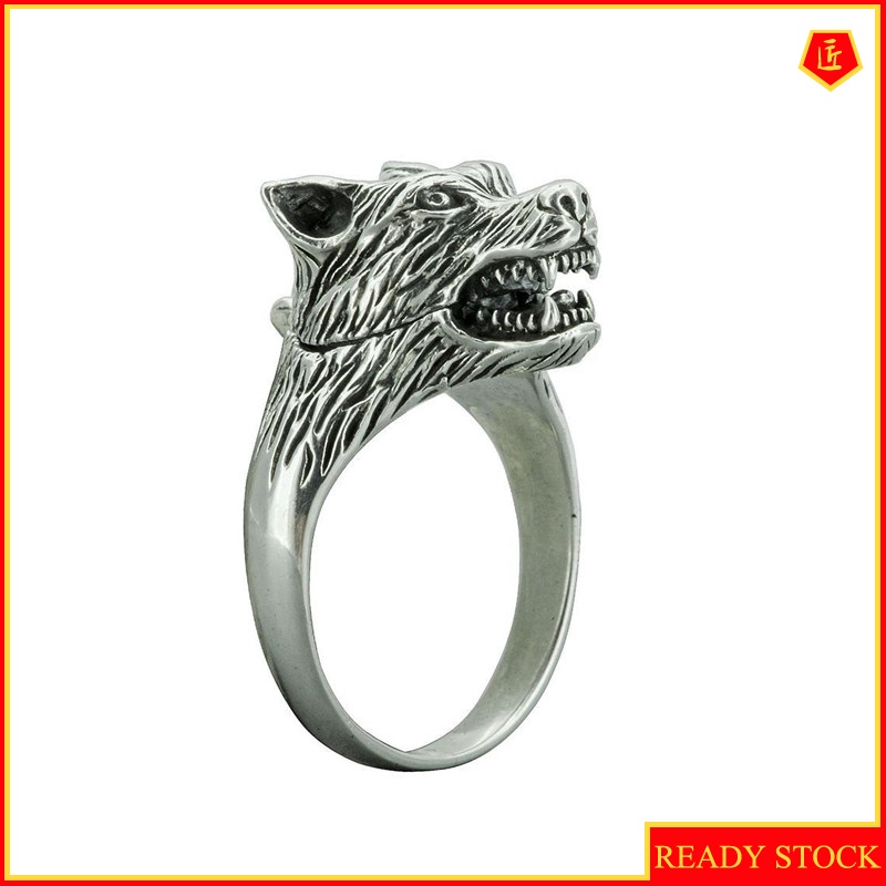 [Ready Stock]Creative Wolf Head Ring Retro Silver