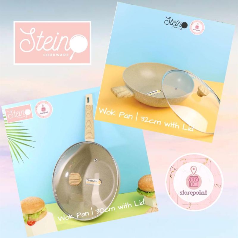 Stein Wok Seri Granit (1pc) Wok Pan 30cm with Lid Wok Pan 32cm with Lid