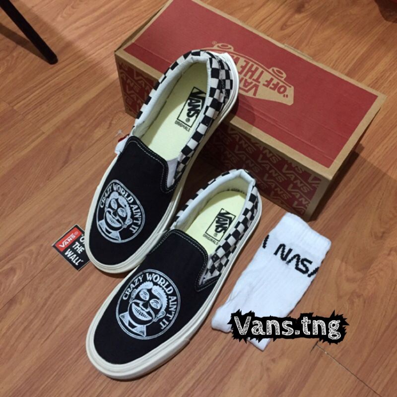 Sepatu Vans Slip On Crazy World Black Premium BNIB /Vans Slip On Crazy world Hitam terlaris