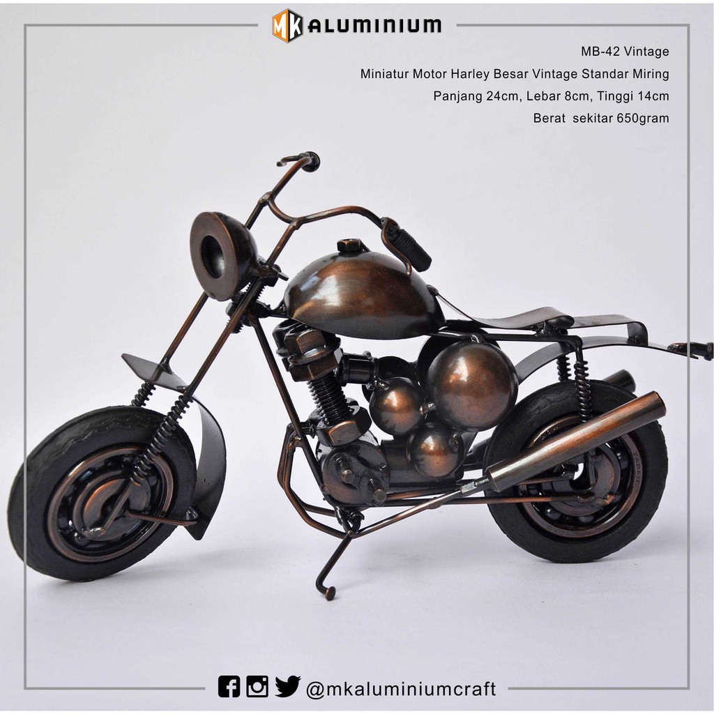 Miniatur Sepeda Motor Harley Moge Besi - Herley Logam Vintage Besar Standar Samping - MK Aluminium