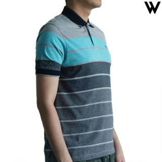 WALRUS KAOS POLO  PRIA MOTIF GARIS BIRU  MUDA ABU  T11825B 