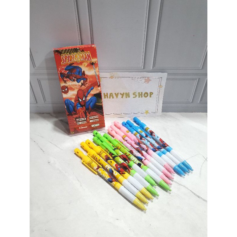 (12pc) pensil mekanik 2.0mm/pensil cetek/mechanic pencil/mek unicorn hrg per 4pcs-SPIDERMAN