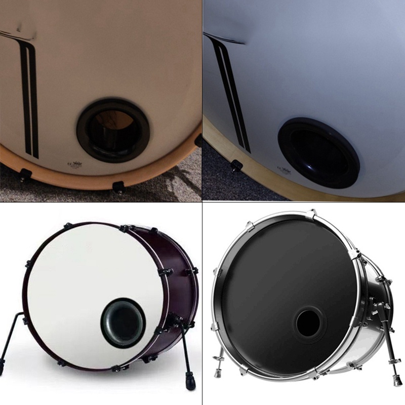 Bass Drum Enhancer ABS Rubber Bass Drum Kick Enhancer with Black Port Hole Protector,Mic Hole Drum Head,White