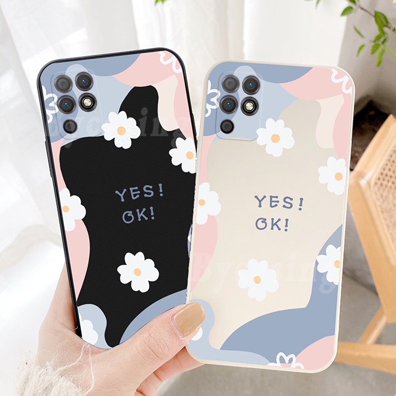 Soft Silicone Daisy Flower Case for Realme 8i Realme 8 5G Realme8 Pro C25 C25S C20 C11 C12 C15 C3 5I 6I C2 Reno 6Z OPPOA16 A54 A15 A15S A3S A5S A12E F9 A1K Keep Smiling YES OK Chrysanthemum Pattern TPU Phone Cover BY