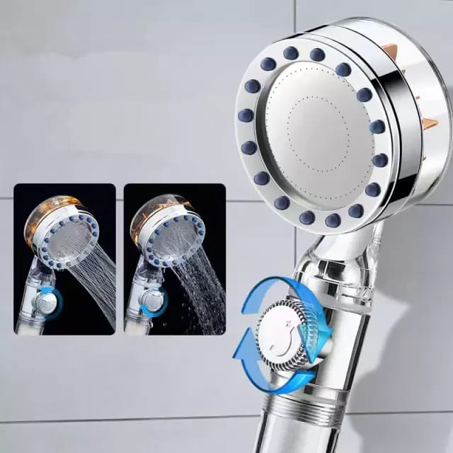 Terbaru Turbo Fan Shower Head Water Saving High-Pressure Rainfall Propeller ABS Jet Shower