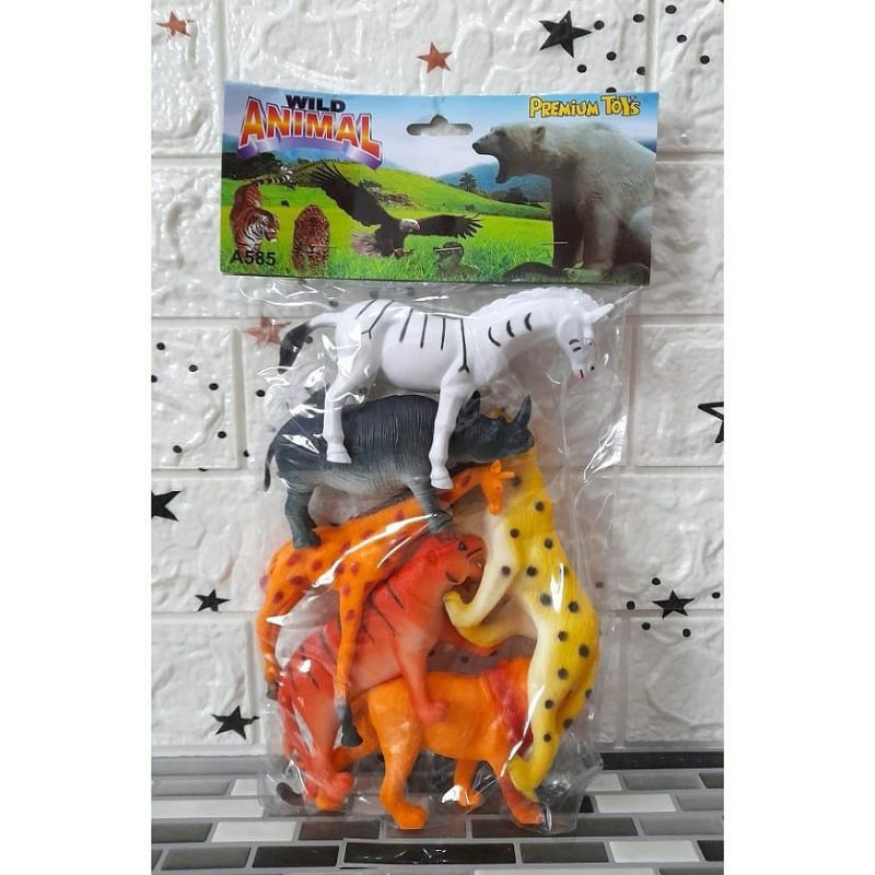Mainan anak miniatur hewan/binatang singa zebra badak berbahan karet murah meriah / WILD ANIMAL