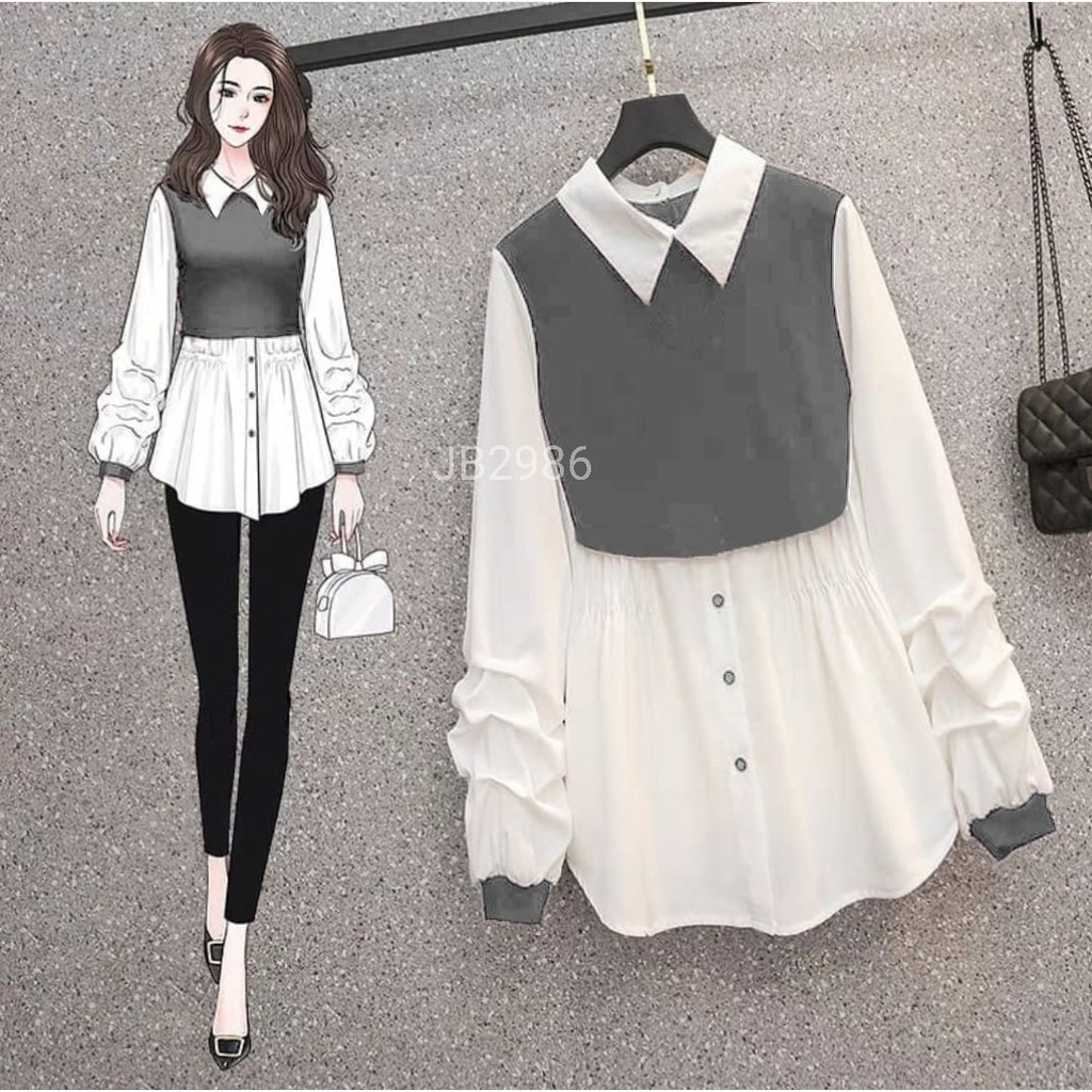 FWG - KEMEJA MONICA / KEMEJA WANITA CASUAL / KEMEJA / BAJU ATASAN WANITA TERBARU-1