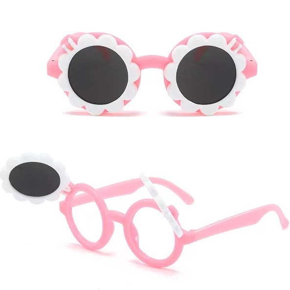 HC Kacamata Anak Fashion Kacamata Anak Motif Bunga Matahari Kacamata Hitam High Quality Kids Sunglasses Kaca Mata Murah Import-HC7539 PINK PUTIH