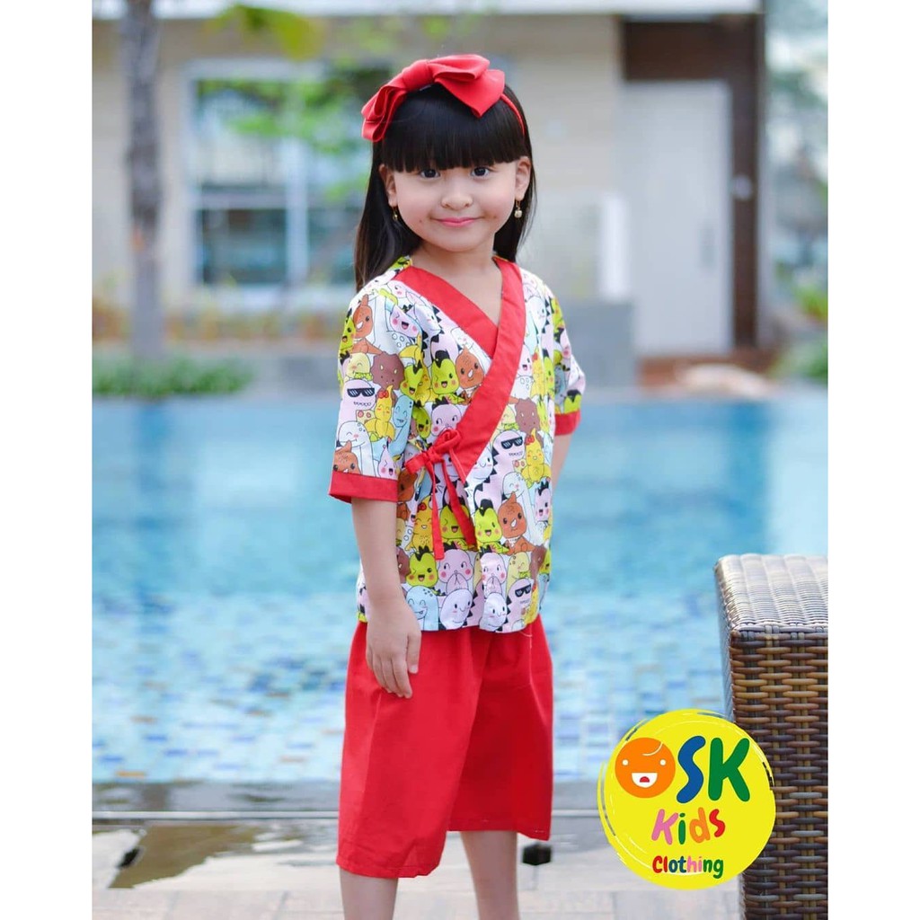 SETELAN PIYAMA ANAK KIMONO KATUN JUNIOR BERGAMBAR USIA 6- 8 TAHUN