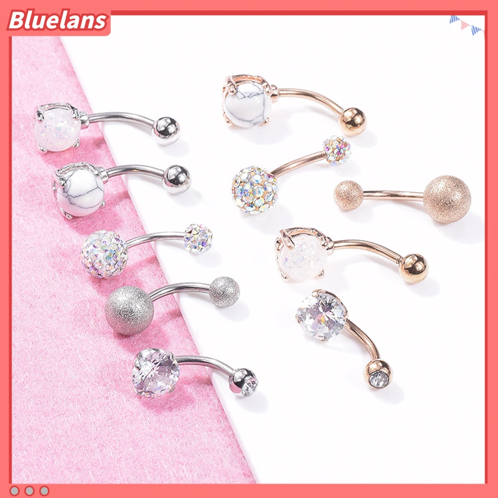 5pcs / Set Cincin Tindik Pusar Perut Anti Alergi Bahan Zirkon Untuk Pesta