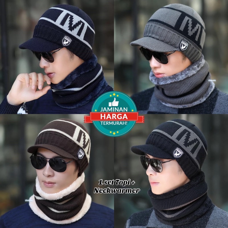 Topi Kupluk hangat beanie winter musim dingin mario pria wanita import neck warmer penghangat kepala men