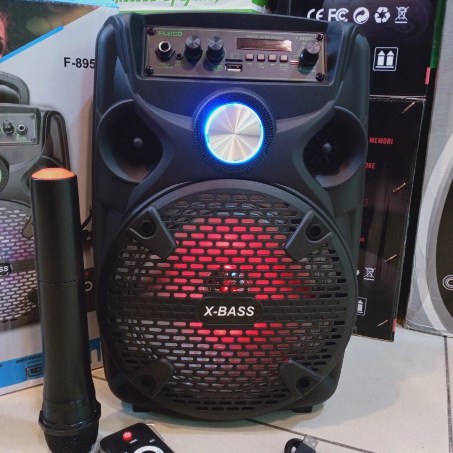 COD SPEAKER KARAOKE BLUETOOTH FLECO 8'5 INCH F-8955C BONUS MIC WIRELESS + REMOTE//SPEAKER WIRELESS//SPEAKER KARAOKE X-BASS