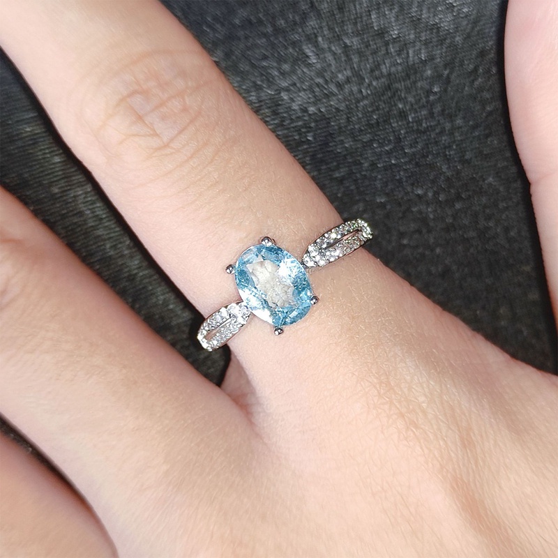 Fancyqube Cincin Silver 925 Hias Batu Permata Kristal Topaz Biru Untuk Wanita