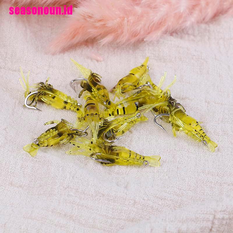 10 Pcs Umpan Pancing Soft Bait Bentuk Udang Dengan Kail