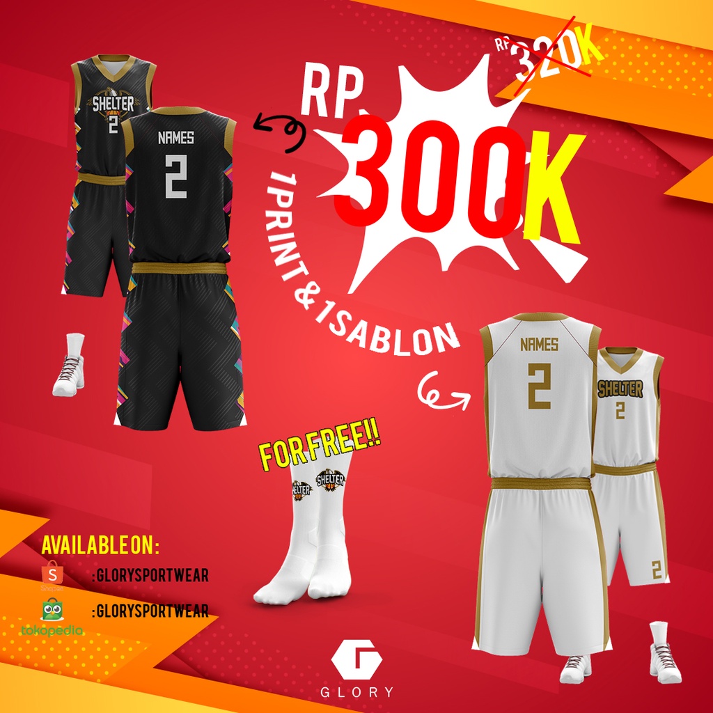 Jersey custom sablon + printing (2 set home - away) FREE kaos kaki