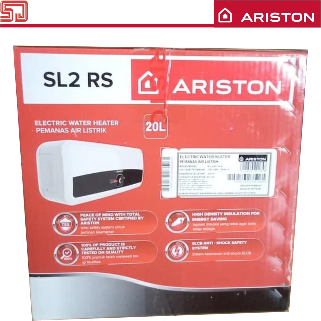 Ariston Andris Slim 2 SL2 RS 20 liter Listrik 200w Water Heater Low Watt Kecil Pemanas Air Mandi