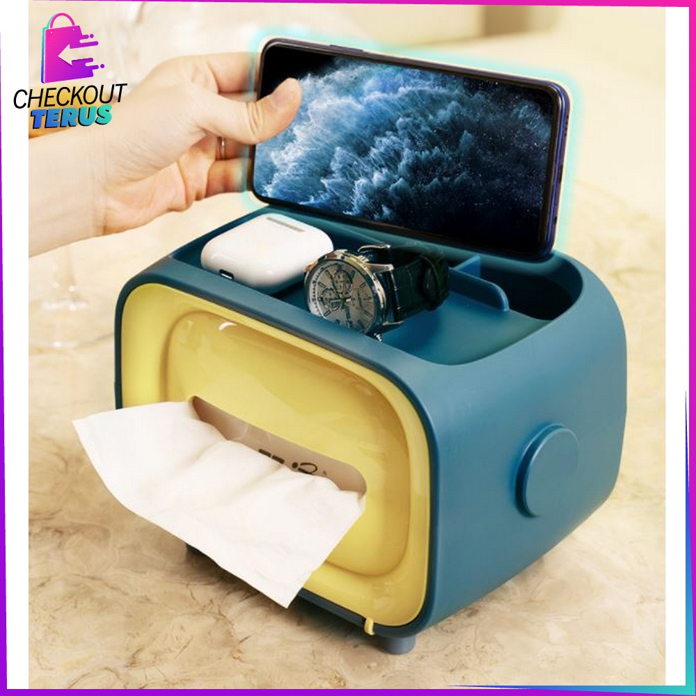 CT C417 Kotak Tisu Serbaguna Karakter Kotak Tisu Bentuk TV Tempat Tisu Smartphone Holder Tissue Box Multifungsi Storage Box Organizer Phone Holder