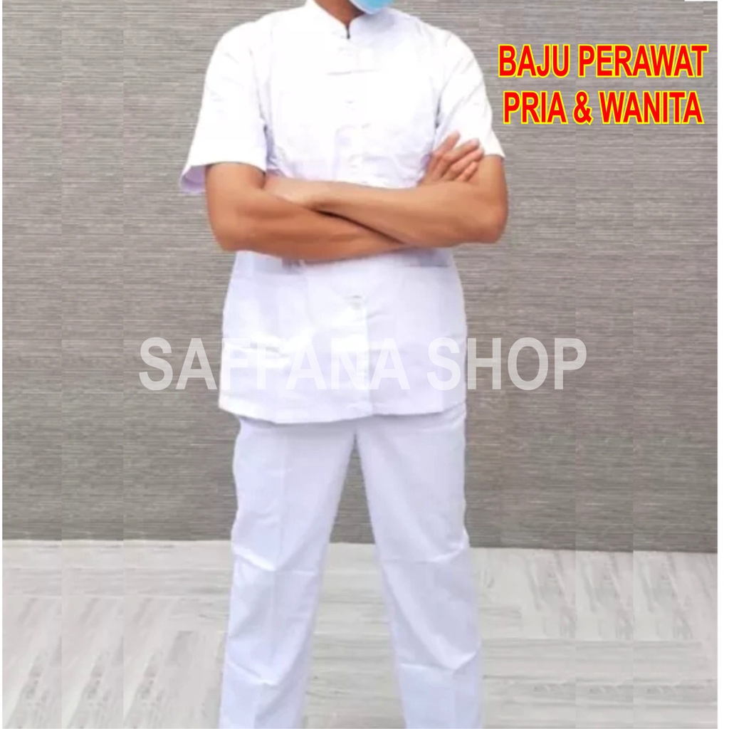 Baju Perawat Putih Pendek Cewek &amp; Cowok Ready