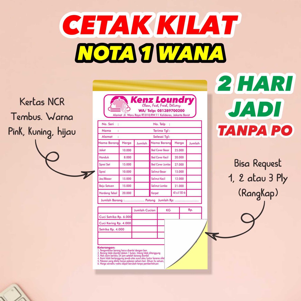 Cetak Nota Kwitansi Laundry 2 Dan 3 Ply 1 4 Folio Desain Costum Shopee Indonesia