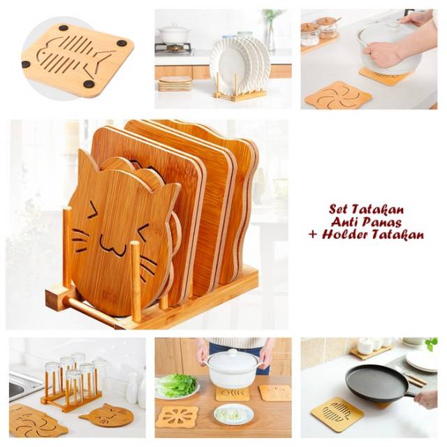 Set Tatakan Anti Panas + Holder tatakan ( isi 8 ps tatakan + 1 holder)