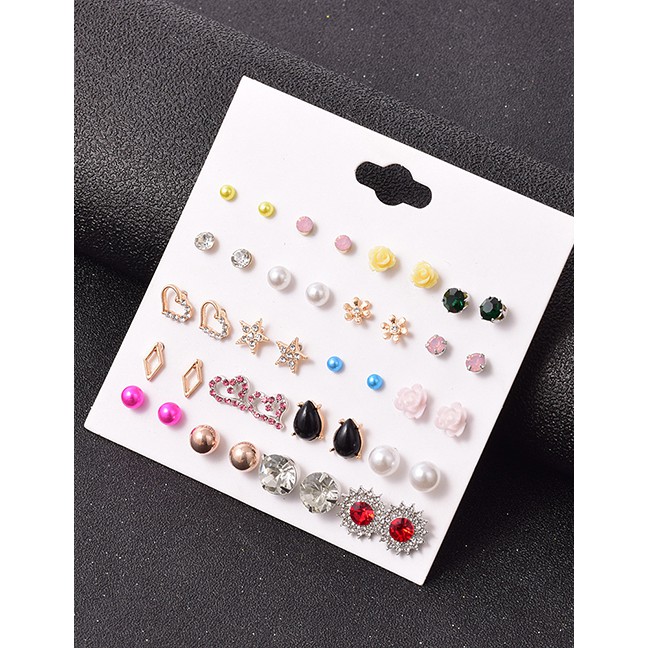 LRC Anting Set Fashion Suit Love Drop Diamond Alloy Geometric Stud Earrings P59182