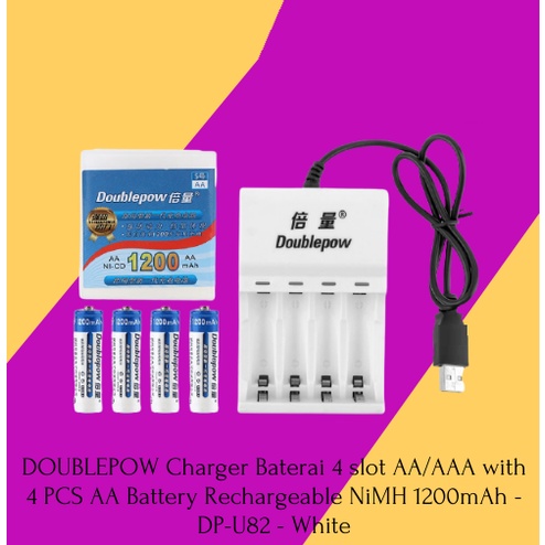 Charger Battery 4xAA / AAA TAFFWARE / DOUBLEPOW Charger Casan + 4 Baterai AA A2 1200mAh Rechargeable - DP-B02 / DP-U82