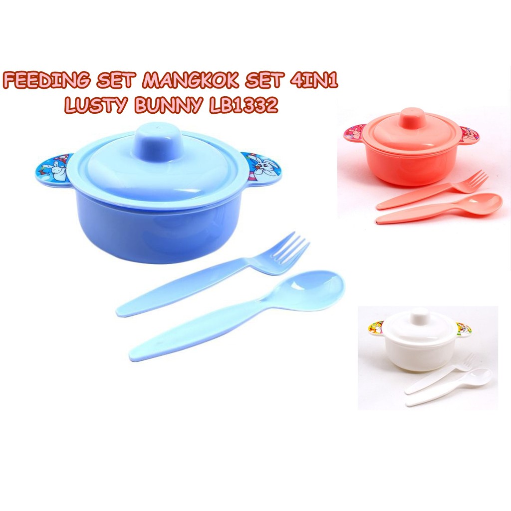 FEEDING SET MANGKOK LUSTY BUNNY 4IN1 LB1332 MANGKOK SENDOK GARPU ANAK