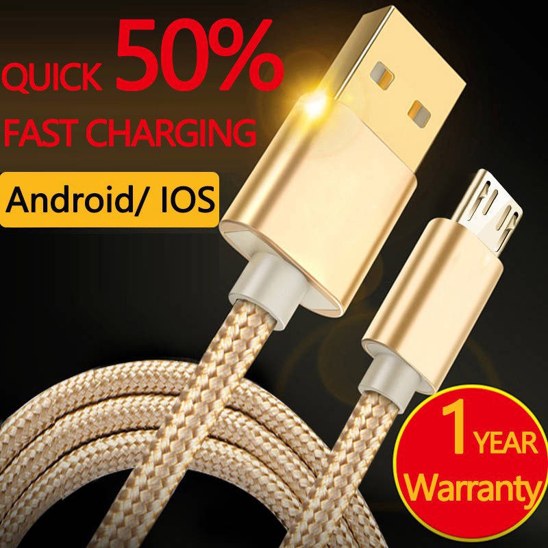 Kabel Data / Charger Micro USB Fast Charging 1M Untuk Android / IOS / iPhone