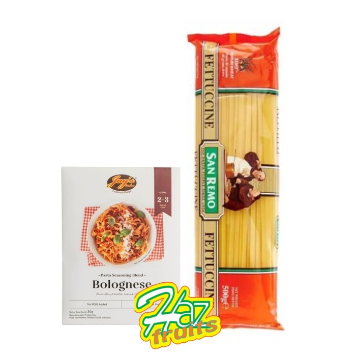 

Paket Pasta San remo Fetucinne 500 Gr Bumbu Jays Pasta Bolognese 30 Gr