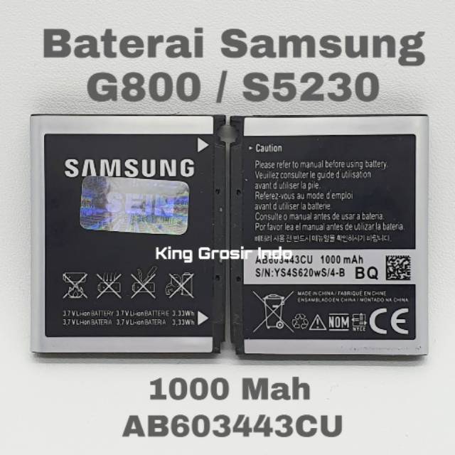 Baterai Samsung G800 / S5230 Original OEM AB603443CU Battery