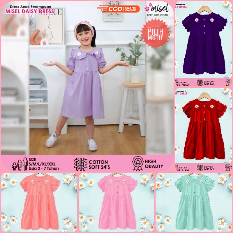 Baju Dress Anak Perempuan Cewek Misel Daisy Korean Style Usia 2 3 4 5 6 7 Tahun