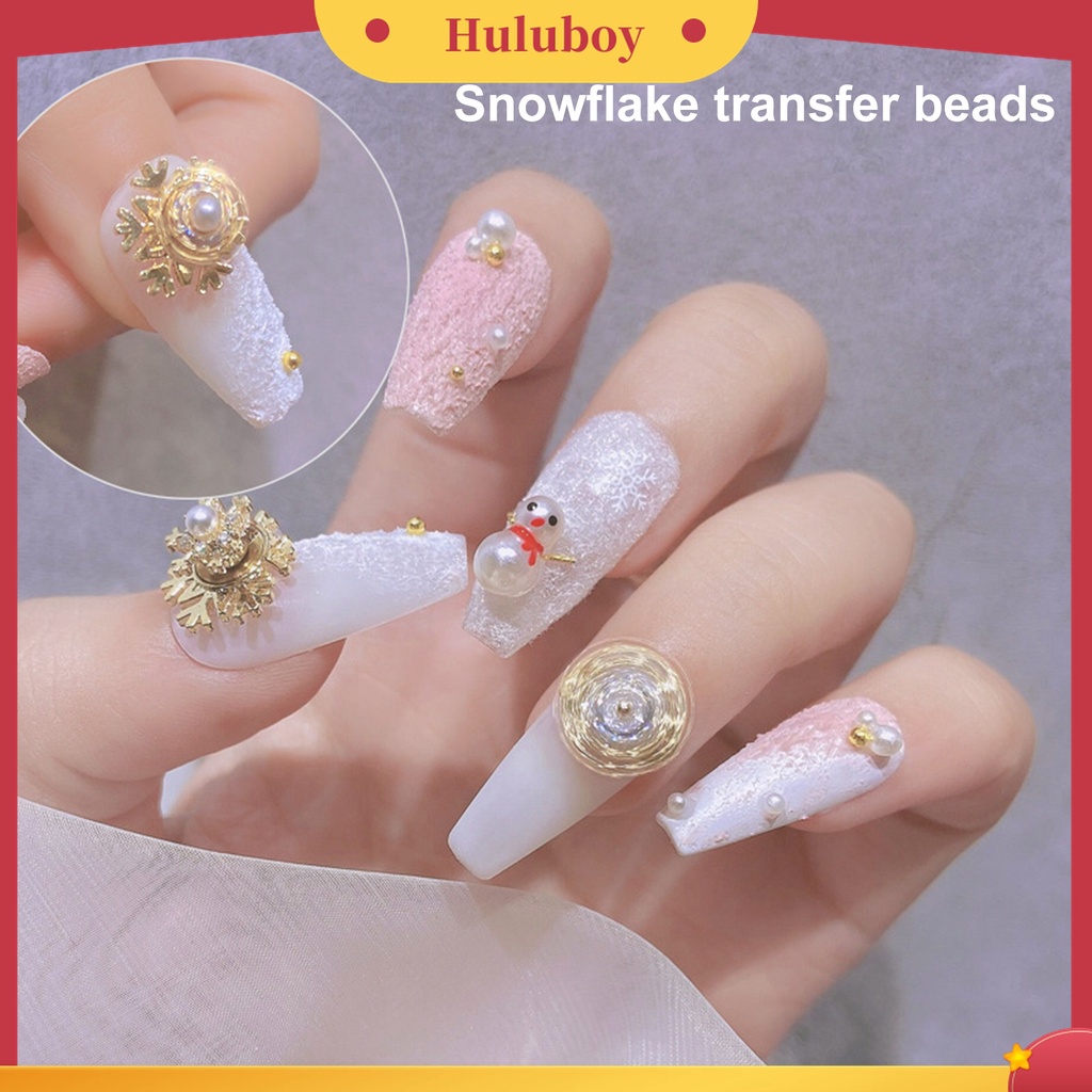 Huluboy Huluboy♡ Hiasan Kuku 3D Bentuk Snowflake Aksen Zircon + Mutiara Imitasi Untuk Nail Art / Manicure