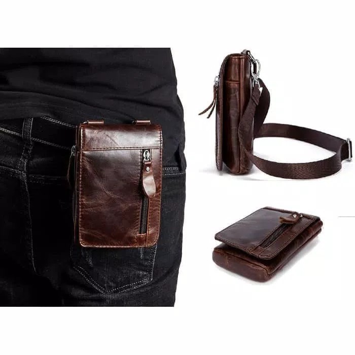 Tas mini Pria Sling Bag Slim Kulit Premium Terbaru Keren - TAS HP KULIT ASLI SERBAGUNA